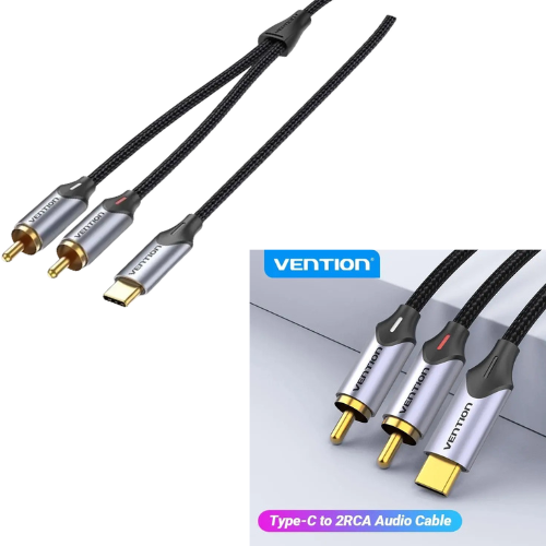 CABLE ADAPTADOR AUDIO USB TIPO C MACHO (ENTRADA)A RCA MACHO (SALIDA) 1MTS VENTION PREMIUM