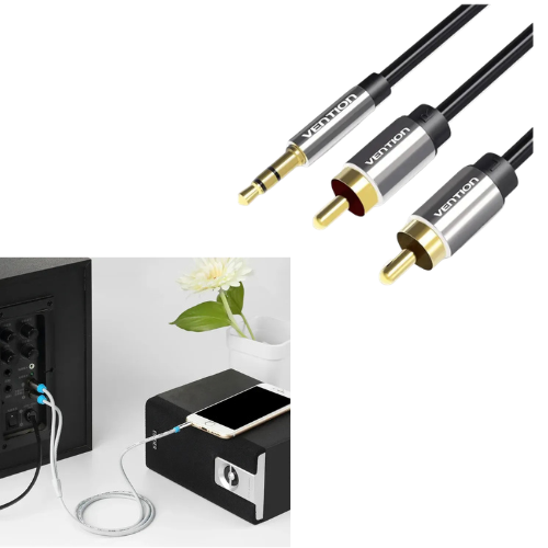 CABLE PLUG 3.5 MACHO AUXILIAR A 2 RCA MACHO AUDIO 1.5 MTS VENTION CALIDAD