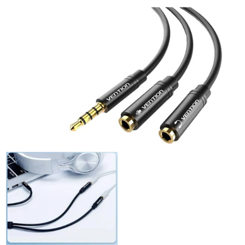CABLE ADAPTADOR AUXILIAR PLUG 3.5 MACHO A 2 HEMBRA AURICULAR Y MICROFONO VENTION CALIDAD