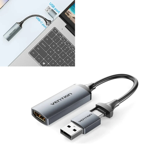 CAPTURADORA ADAPTADOR DE VIDEO HDMI HEMBRA A USB + USB TIPO C 1080P 60HZ VENTION