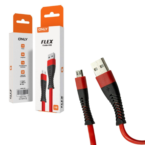CABLE USB A MICRO USB V8 1 METROS FLEX NEGRO ROJO MODO113