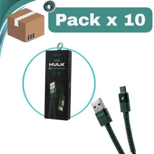 PACK X 10 ## CABLE USB A MICRO USB V8 1 METROS HULK XAEA VERDE MOD2078